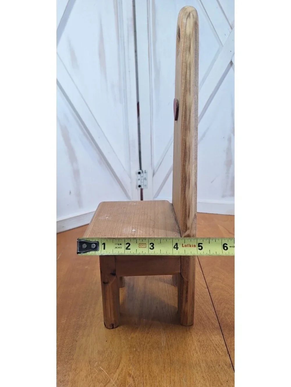 VTG Cottage Core Solid Wood Heart Doll Sized Wooden Chair 14